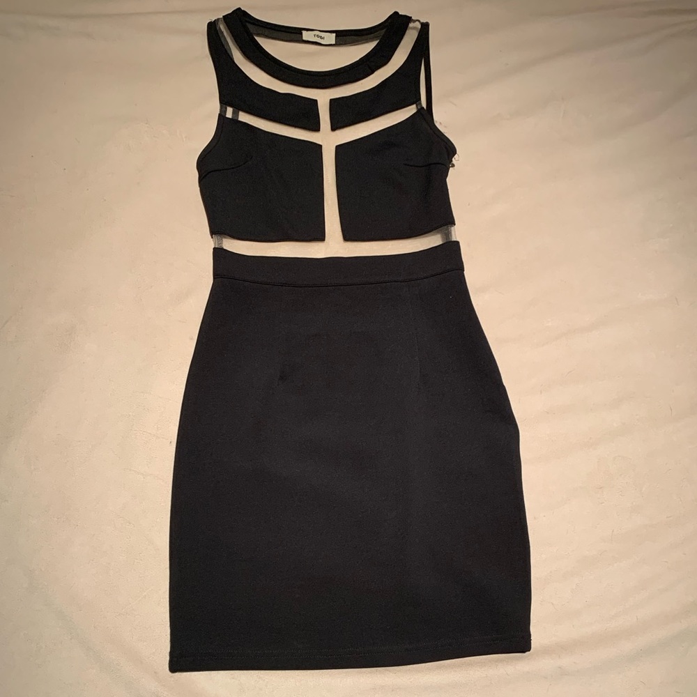 Tobi little black dress with mesh cutouts
